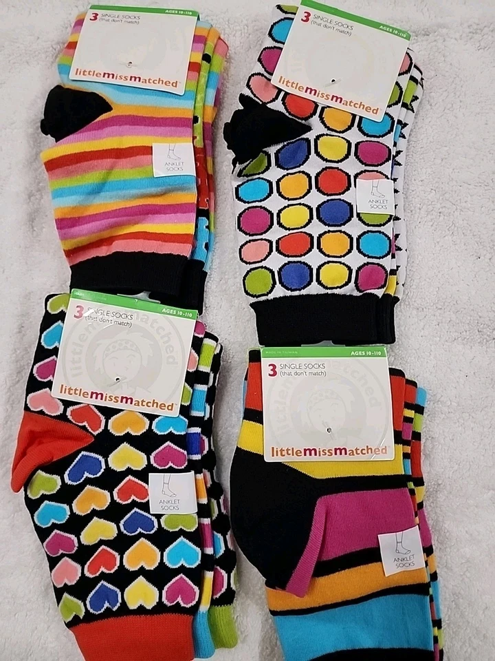 Little Miss Matched Girls Ankle Socks Lot Of 4 Packs Size 4-10 New - Image 1 of 4