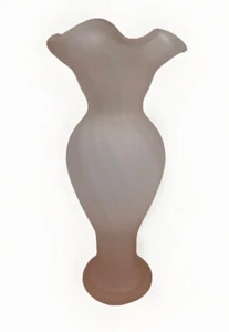 Vintage Kunst Glas Vase rosa satiniert Spirale Seite & gekräuselte Oberseite 7". - Bild 1 von 6