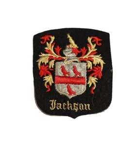 Vintage Jackson Familienwappen Wappen schwarz Filz Ritter bestickt Patch - Bild 1 von 3