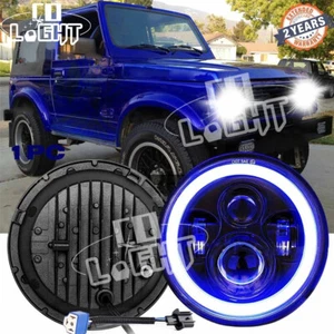 DOT Fit Suzuki Samurai SJ410 7 inch LED Round Headlight Blue Halo DRL Hi/Lo Beam - Picture 1 of 12