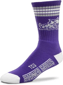TCU Horned Frogs Purple & White 4 Stripe Deuce Crew Socks - Picture 1 of 1