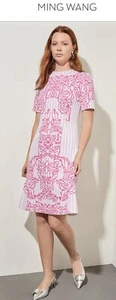 Ming Wang Women's Size XXS A-Line Dress Pink White Placement Print Jacquard Knit - Picture 1 of 3