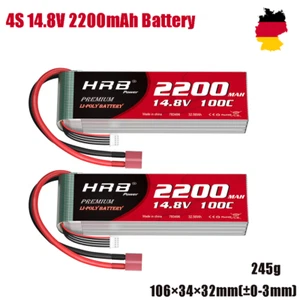2X 100C 14.8V 4S 2200mAh Lipo Akku mit Deans für Heli Aeroplane Jet RC Car Boat - Bild 1 von 6