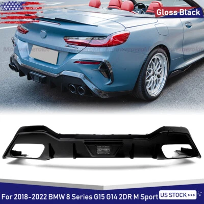 For 19-2022 BMW 8 Series G14 G15 M850i Gloss Black F1 Style Rear Diffuser W/ LED - Imagem 1 de 4