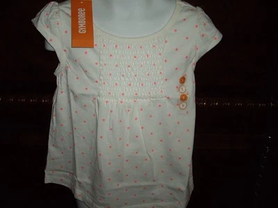 NWT Girls Size 5 Gymboree Smocked Top Shirt White with Neon Pink Dots - Image 1 of 3