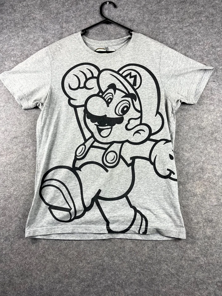 Super Mario Nintendo Mens T Shirt Large Grey Graphic Short Sleeve Casual Logo - image 1 of 4