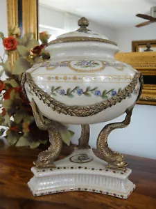 Jarrón con tapa porcelana bronce peces caja con tapa jarrón suntuoso urna antigua copa noble - Imagen 1 de 10