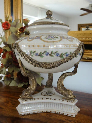 Deckelvase Porzellan Bronze Fische Deckeldose Prunk Vase Antik Urne Pokal Edel  - Bild 1 von 4