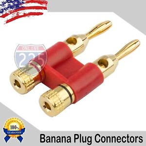 4 Pack 4mm Gold Dual Banana Plugs Screw Type Speaker Wire Cable Connector RED