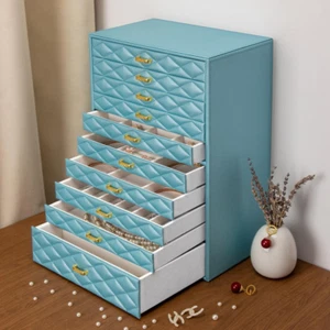 Extra Large Jewelry Box Organizer with 10 Drawers - Premium Faux Leather Storage - Picture 1 of 12
