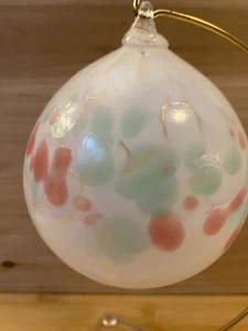 Glass Hanging Ornament Artisan Hand Blown Gazing White Pink Blue - Picture 1 of 5