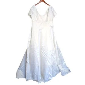 90s Vintage Barbra Allin White Satin Cap Sleeve A-Line Wedding Dress Size 20 - Picture 1 of 9