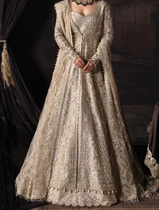 Afrozeh Stitched Champagne Bridal Gown - Picture 1 of 8