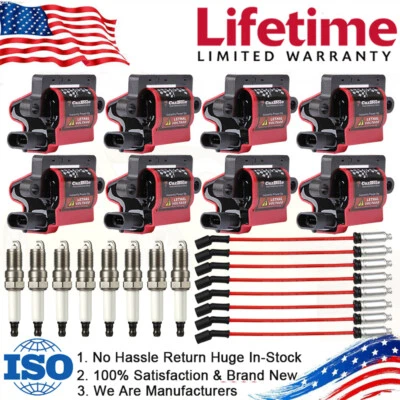 8 Pack Square Ignition Coil & Spark Plug+Wire For Chevy GMC LS3 4.8/5.3/6.0/8.1L - Image 1 of 4