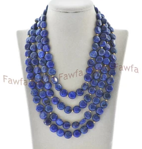 Collar de cuentas de piedras preciosas para monedas de lapislázuli azul natural de 4 filas de 12 mm 16-19"" - Imagen 1 de 3