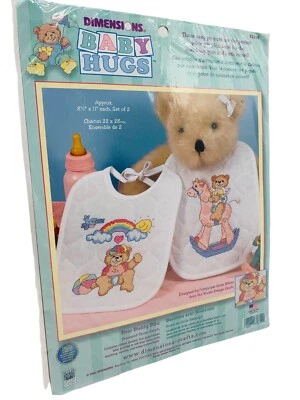 Dimensions Baby Hugs Bear Buddy Bibs Stamped Cross Stitch Kit 72819 Sealed Kit - Image 1 of 4