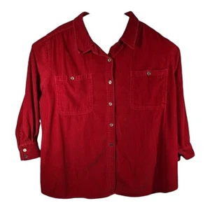 Red Corduroy Long Sleeve Shirt Jacket Roamans Size 4X Wide Wale Button Up - Picture 1 of 10