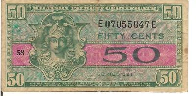 US, 50 CENTS, MILITARY PAYMENT CERTIFICATES, SERIES521, P#M32, ND(1954) - Image 1 of 2