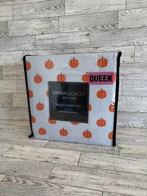 全新 Cynthia Rowley 可爱秋季南瓜 4 件套大号床单套装 100% 超细纤维 — 第 1/3 张图片
