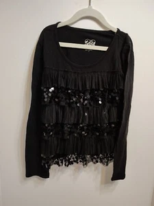 Justice Youth Girls Black Sequin Long Sleeve Blouse Top Size 7 - Picture 1 of 6