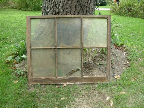 Large Vintage Farmhouse old wood window sash 6 pane picture frame 33 x 40 inches Cover