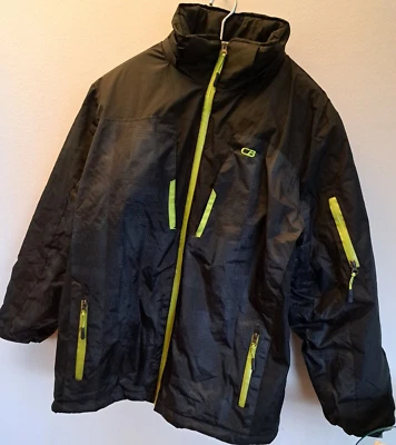 Chaqueta de esquí CB SPORT para hombre XL negra amarillo neón/verde cremallera aislada invierno Parka Foto 1 de 4
