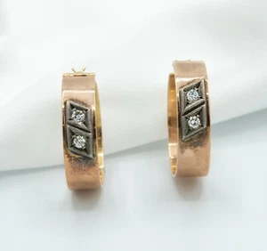 Estate 14k Gold Diamond Hoop Earrings - Picture 1 of 4