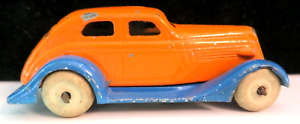 Barclay Die Cast Car 2 7/8" 2 Piece Orange/Blue Sedan BV-60 Marked Barclay Toy