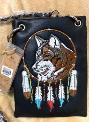 Montana West Wolf & Feather Steel Chain Wallet Phone Crossover Brand New - Image 1 of 4