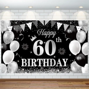 60Th Birthday Decorations for Men Women Happy 60Th Birthday Banner Large Size Bl - Picture 1 of 7