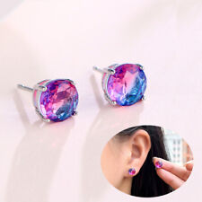 8mm Women Cubic Zirconia Rainbow Colorful CZ Round Stud Earrings Jewellery Gift