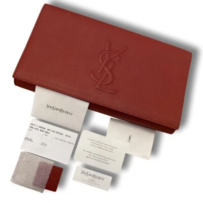 Authentic Saint Laurent YSL Belle Du Jour Red Leather Clutch 361120 Original - Image 1 of 4