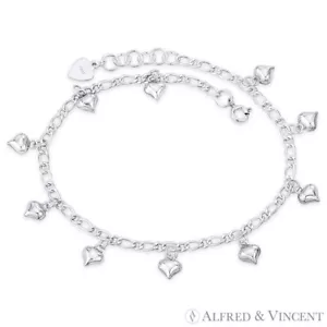 Dije de corazón hinchado de 7x7 mm y tobillo de cadena de eslabón Fígaro de 3,5 mm en plata de ley 925 - Imagen 1 de 1