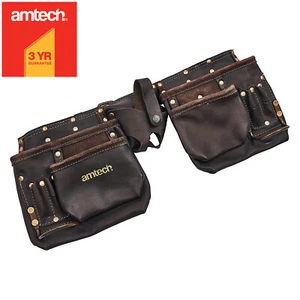 Heavy Duty Leather Toolbelt Oil Tanned 12 Pocket Double Pouch Tool Belt Amtech - Picture 1 of 5