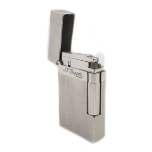 S.T. Dupont Line 2 Silver Vertical Brushed Gas Lighter France Roller Working - Picture 1 of 9