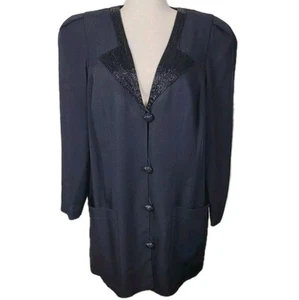 Vintage Jacke Damen 16 XL schwarz Zwillinge Nites eleganter Blazer Perlen 80er/90er Mantel - Bild 1 von 23