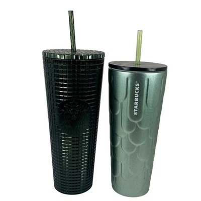 Lote de vasos Starbucks 24 oz verde tachonado y verde escamas sirena juego 2022 Foto 1 de 4