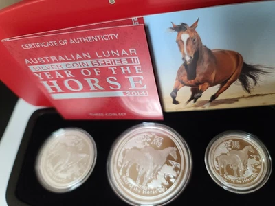 2014 Australia Luna Year of The Horse Silver Proof Three Coin Set /w OGP & COA - Image 1 of 4