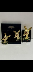 Vintage Gerrys Rudolph Rentier mit roter Nase Brosche Anstecknadel passende Ohrringe Posten Konvolut - Bild 1 von 5