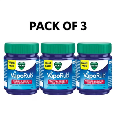 Vicks Vaporub 50 ml alivio del resfriado, tos, nariz bloqueada, dolor de cabeza (paquete de 3) Foto 1 de 4
