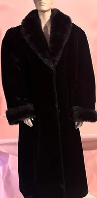 Vintage 1970’s-80’s Faux Fur LONG & Heavy Coat Dark Brown Black Trim Olympia XL - Image 1 of 4