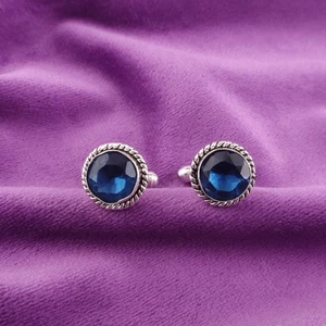 925 Silver London Blue Topaz Gemstone Engagement Anniversary Cufflinks Jewelry - Picture 1 of 6