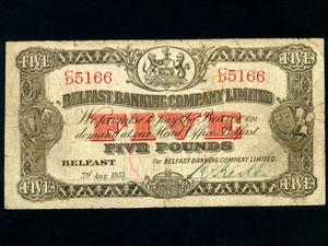 Northern Ireland:P-127b,5 Pounds,1933 * BELFAST BANKING COMPANY * RARE DATE * - Picture 1 of 1