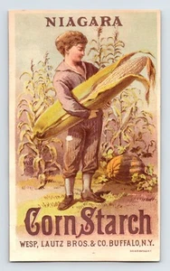 Niagara Corn Starch 1890s Victorian Trade Card Giant Cob Fantasy 3" x 5" - Picture 1 of 2