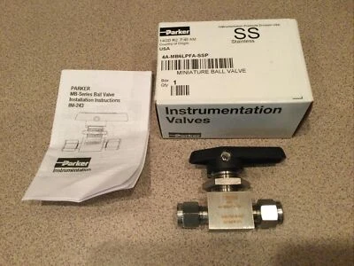 Parker 4A-MB6LPFA-SSP 316 S.S. 1/4” Miniature Ball Valve 3000 PSIG - New In Box - Image 1 of 4