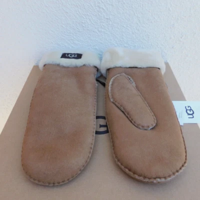 MITONES DE INVIERNO UGG GAMUZA CASTAÑO PIEL DE OVEJA LOGOTIPO UGG ~MUJERES L/XL ~NUEVOS CON ETIQUETAS Foto 1 de 4