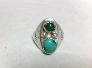 Anello uomo argento sterling CORALLO TURCHESE VERDE timbro EL gioielli nativi americani - Foto 1 di 6
