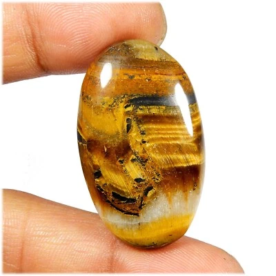 Natural Flashy Yellow Tiger Eye Gemstone Oval Shape Cabochon Loose 56 Cts TE-152 - Image 1 of 4