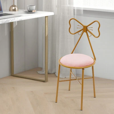 Tocador moderno sencillo silla de maquillaje con taburete tocador silla de terciopelo rosa Foto 1 de 4