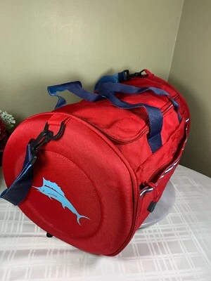 Tommy Bahama Hard Shell Tumbler Expandable Shoulder Duffle Bag Red Blue Striped - Image 1 of 4